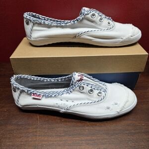 Keds White Canvas Sneakers with Blue Trim